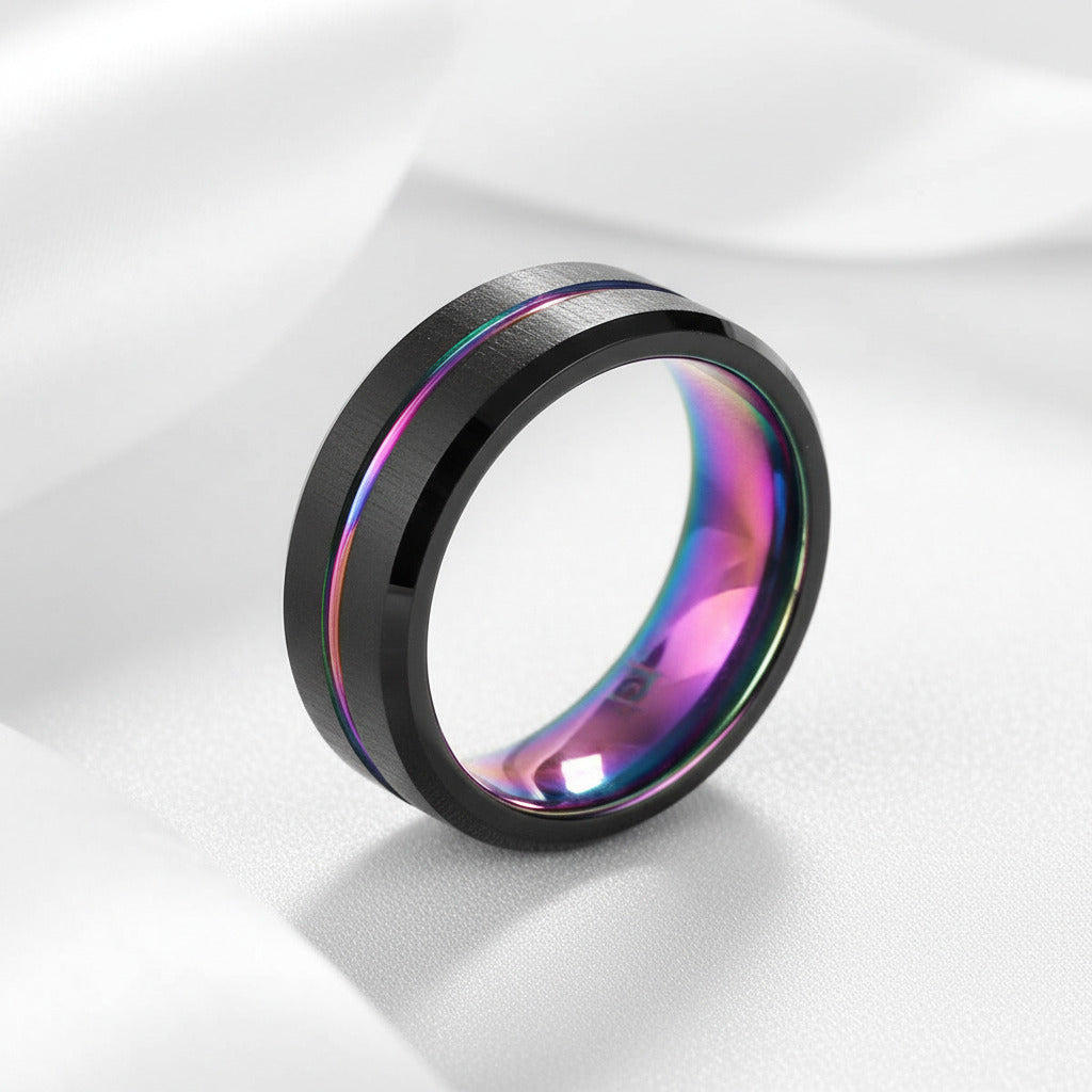 Men's Charm Black Tungsten Carbide Wedding Band-Black Diamonds New York