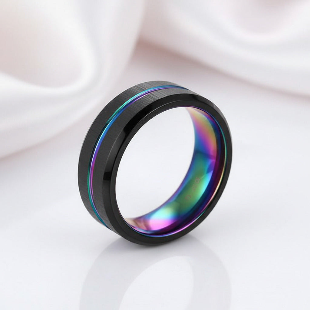Men's Charm Black Tungsten Carbide Wedding Band-Black Diamonds New York