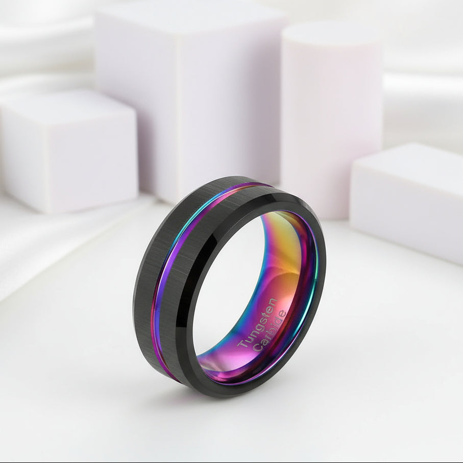 Men's Charm Black Tungsten Carbide Wedding Band-Black Diamonds New York