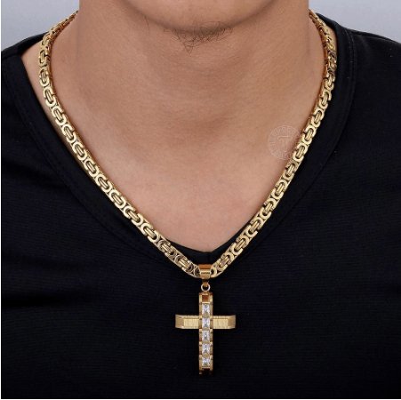 Men's Cross Byzantine Chain Necklace - Black Diamonds New York