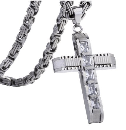 Men's Cross Byzantine Chain Necklace-Black Diamonds New York