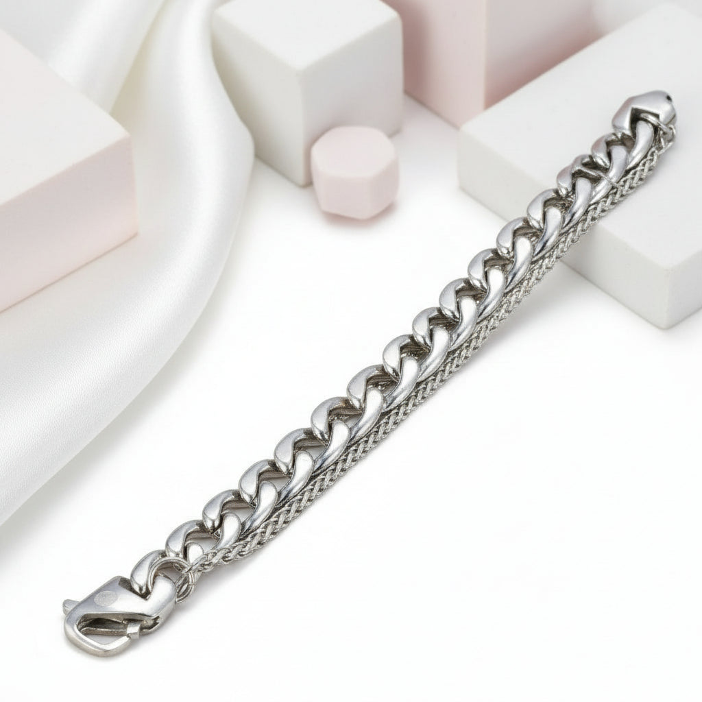 Men's Cuban Double Chain Bracelet-Black Diamonds New York