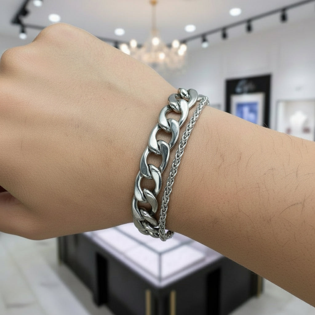 Men's Cuban Double Chain Bracelet-Black Diamonds New York