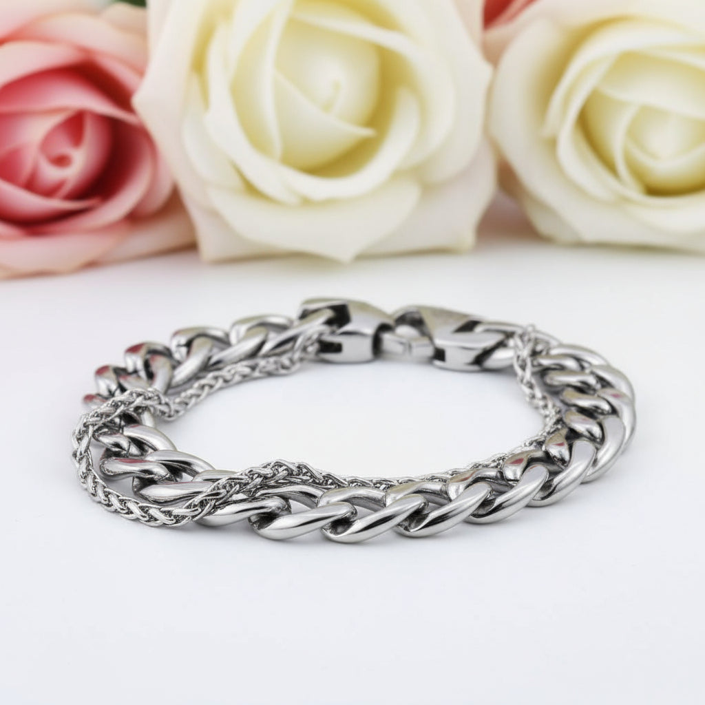 Men's Cuban Double Chain Bracelet-Black Diamonds New York