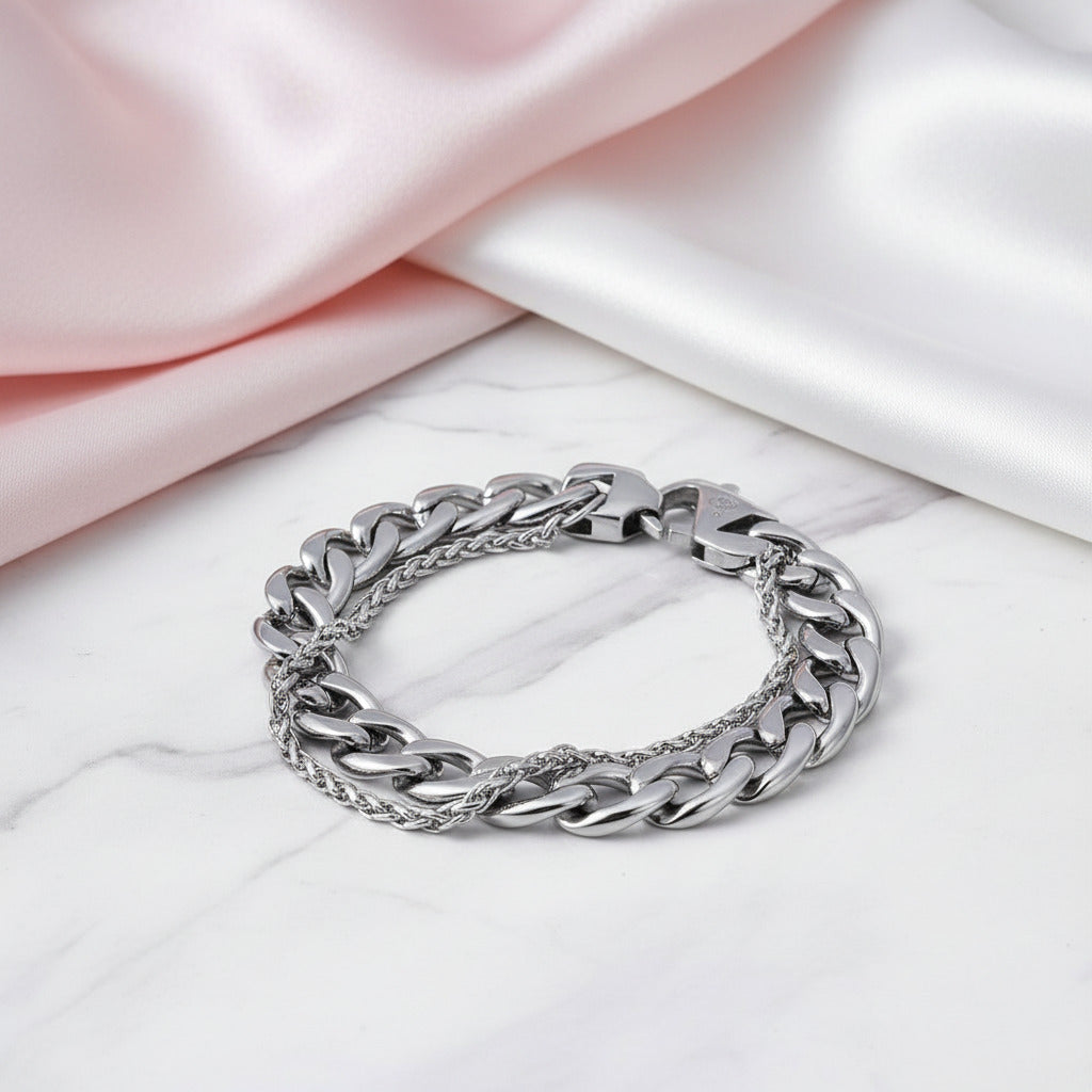 Men's Cuban Double Chain Bracelet-Black Diamonds New York