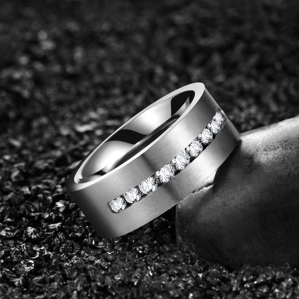 Men's Created Diamond 8mm Titanium Wedding Band-Black Diamonds New York