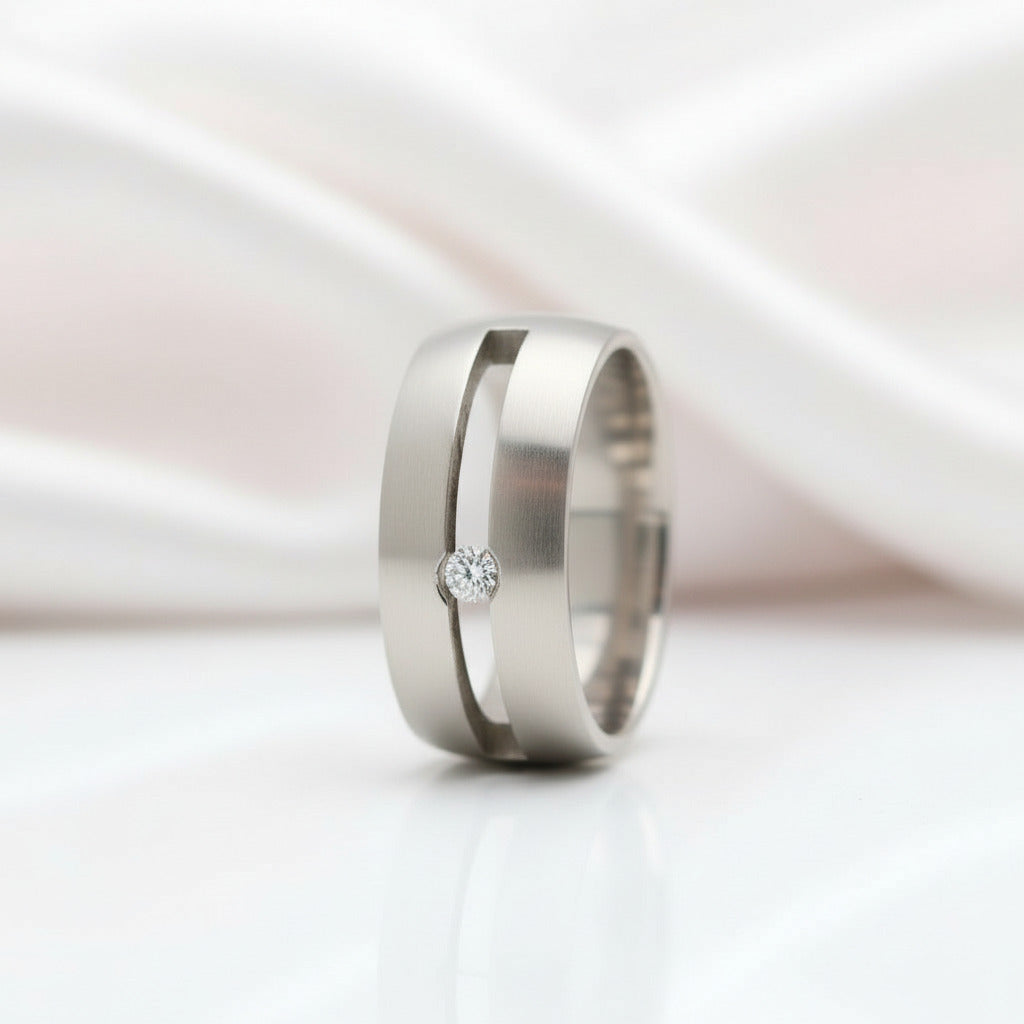 9mm Men's Ring Band with Round Diamond-Black Diamonds New York