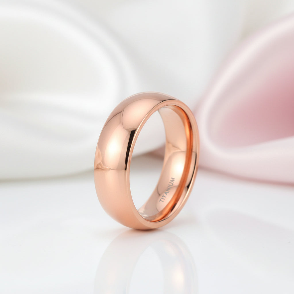 Men's Titanium Rose Gold Dome Wedding Band-Black Diamonds New York