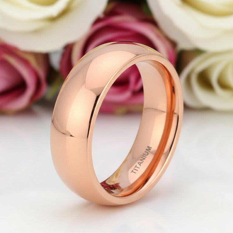 Men's Titanium Rose Gold Dome Wedding Band-Black Diamonds New York