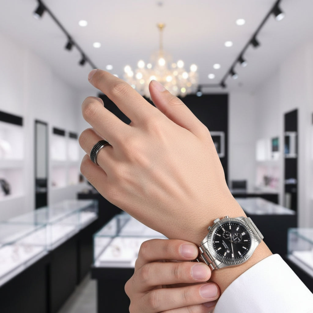 Men's Titanium Wedding Band with Bible Verse-Black Diamonds New York