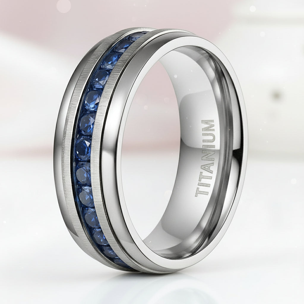 Titanium Men's Wedding Band with Diamond-Black Diamonds New York