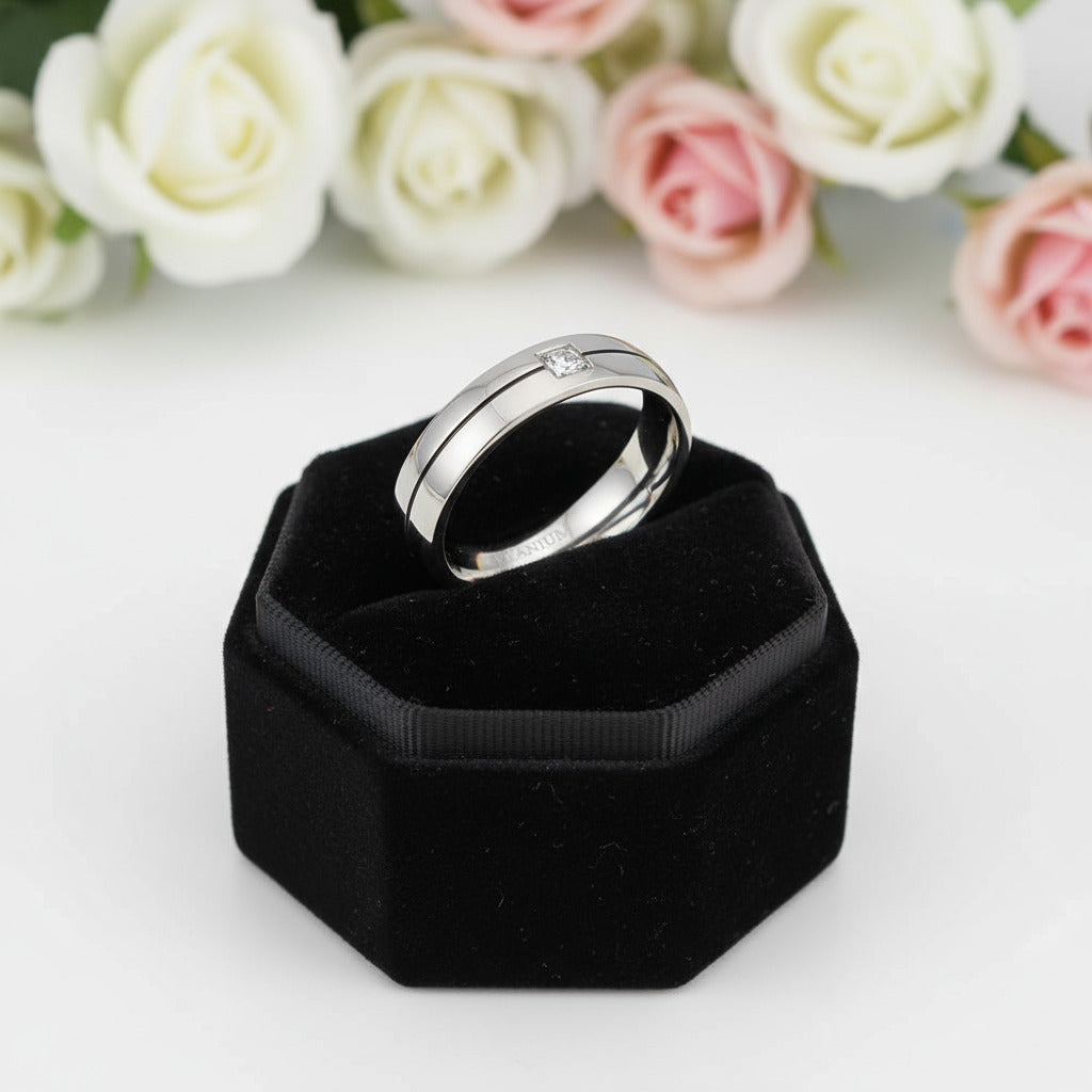 Men's Titanium Wedding Band with Diamond-Black Diamonds New York