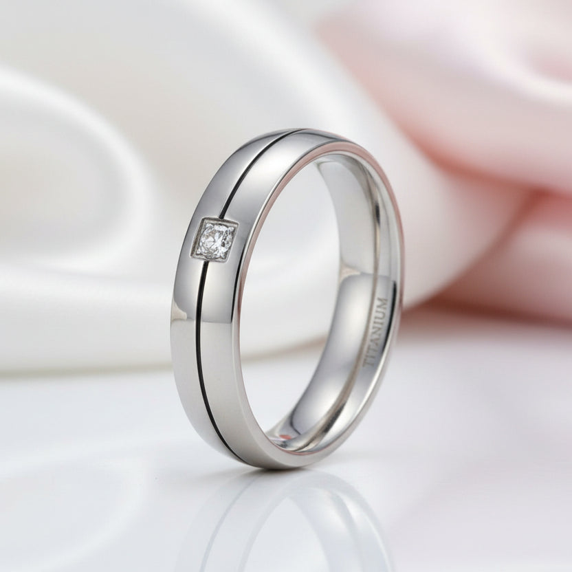 Men's Titanium Wedding Band with Diamond Option-Black Diamonds New York