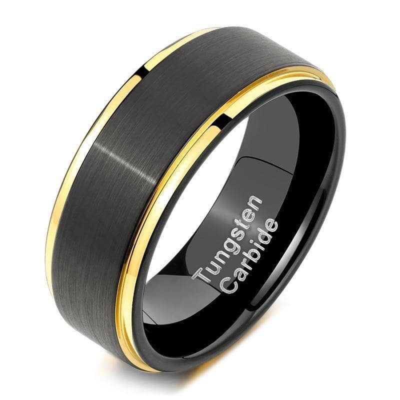 Men's Tungsten Carbide 8mm Black Golden Line Wedding Band