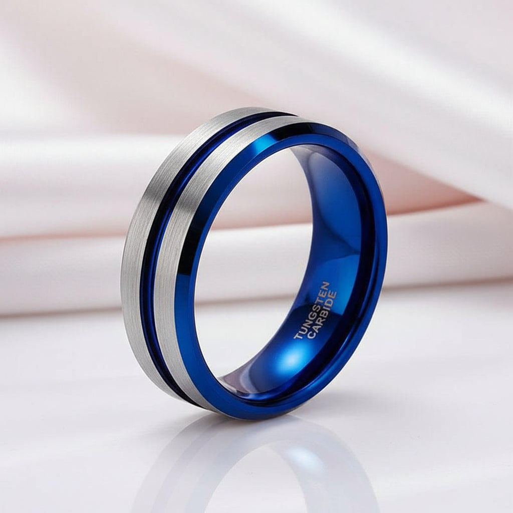 Men's Tungsten Carbide Groove Wedding Band-Black Diamonds New York