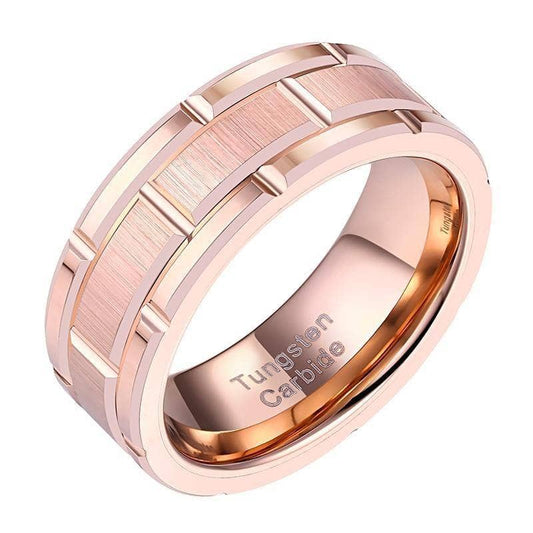 Men's Tungsten Carbide Ring 8mm Rose Gold Brick Pattern