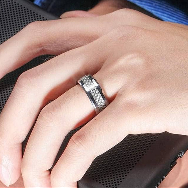 Men's Tungsten Carbide Wedding Band with Carbon Fiber Inlay-Black Diamonds New York