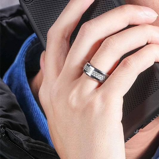 Men's Tungsten Carbide Wedding Band with Carbon Fiber Inlay-Black Diamonds New York