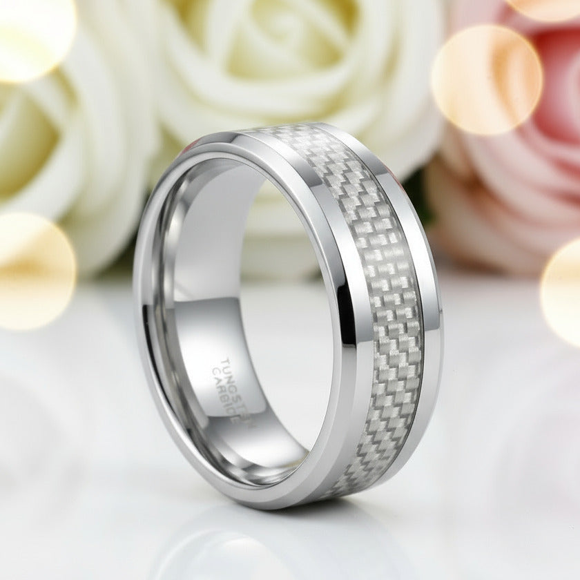 Men's Tungsten Carbide Wedding Band with Carbon Fiber Inlay-Black Diamonds New York