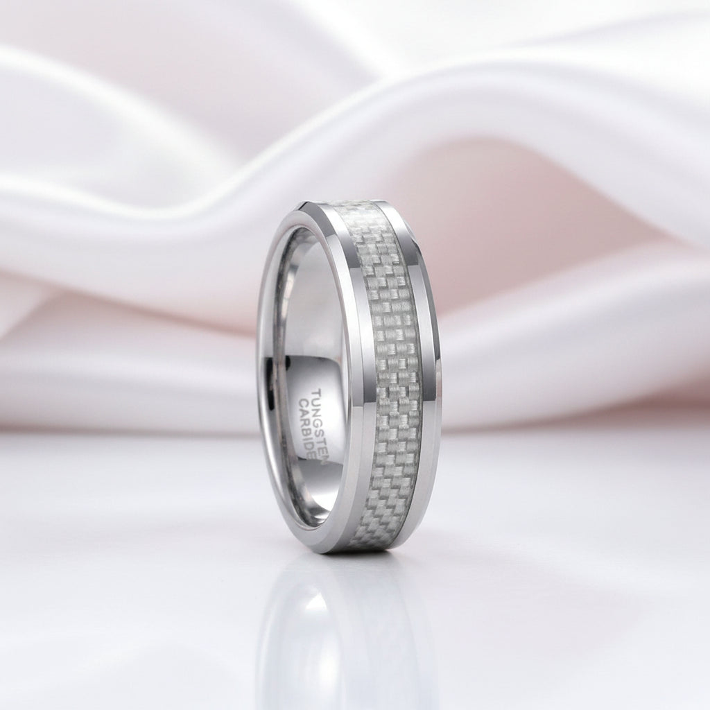 Men's Tungsten Carbide Wedding Band with Carbon Fiber Inlay-Black Diamonds New York