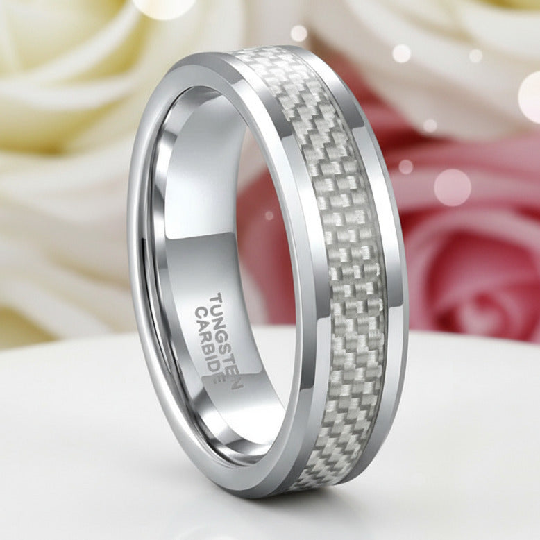 Men's Tungsten Carbide Wedding Band with Carbon Fiber Inlay-Black Diamonds New York