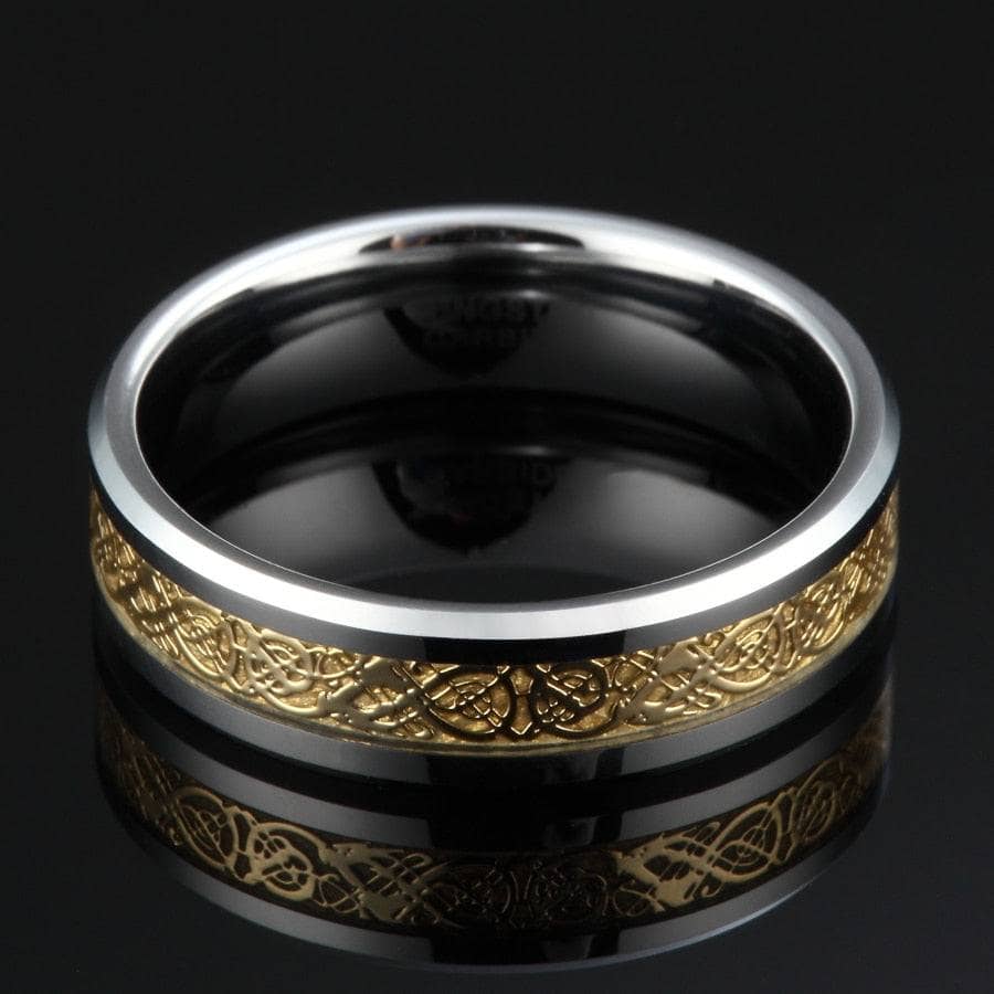 Men's Tungsten Carbide Wedding Band with Dragon Inlay-Black Diamonds New York