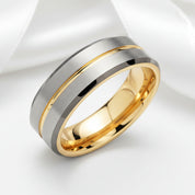 Men's Tungsten Carbide Yellow Line Wedding Band-Black Diamonds New York