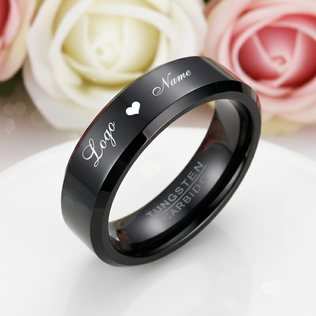 Men's Tungsten Custom Engraving Wedding Band-Black Diamonds New York