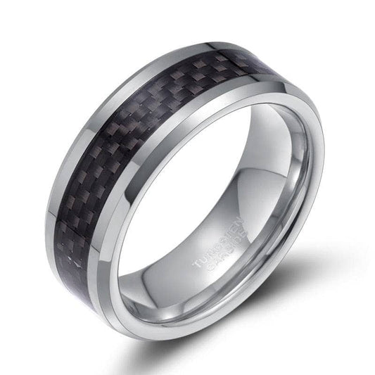 Men's Tungsten Wedding Band with Black Carbon Fiber-Black Diamonds New York