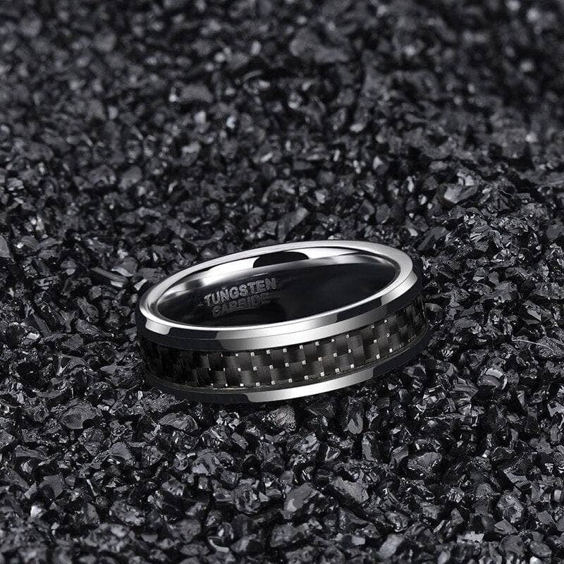 Men's Tungsten Wedding Band with Black Carbon Fiber-Black Diamonds New York
