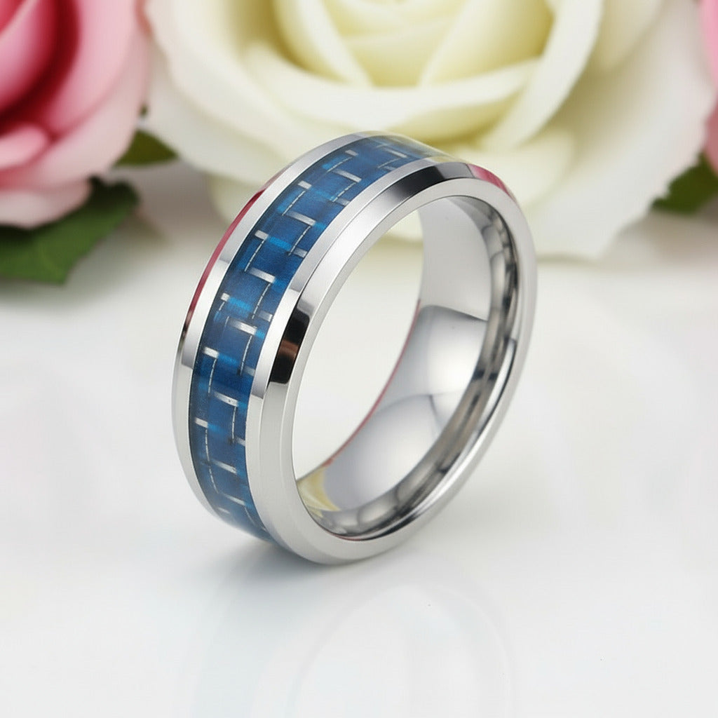 Men's Tungsten Wedding Band with Carbon Fiber-Black Diamonds New York