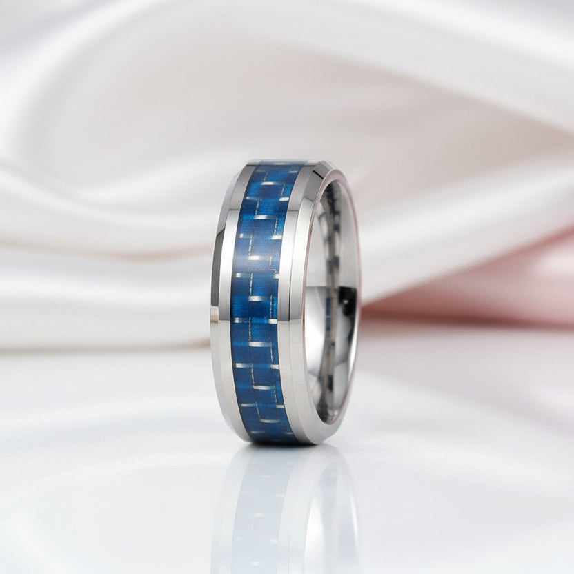 Men's Tungsten Wedding Band with Carbon Fiber-Black Diamonds New York