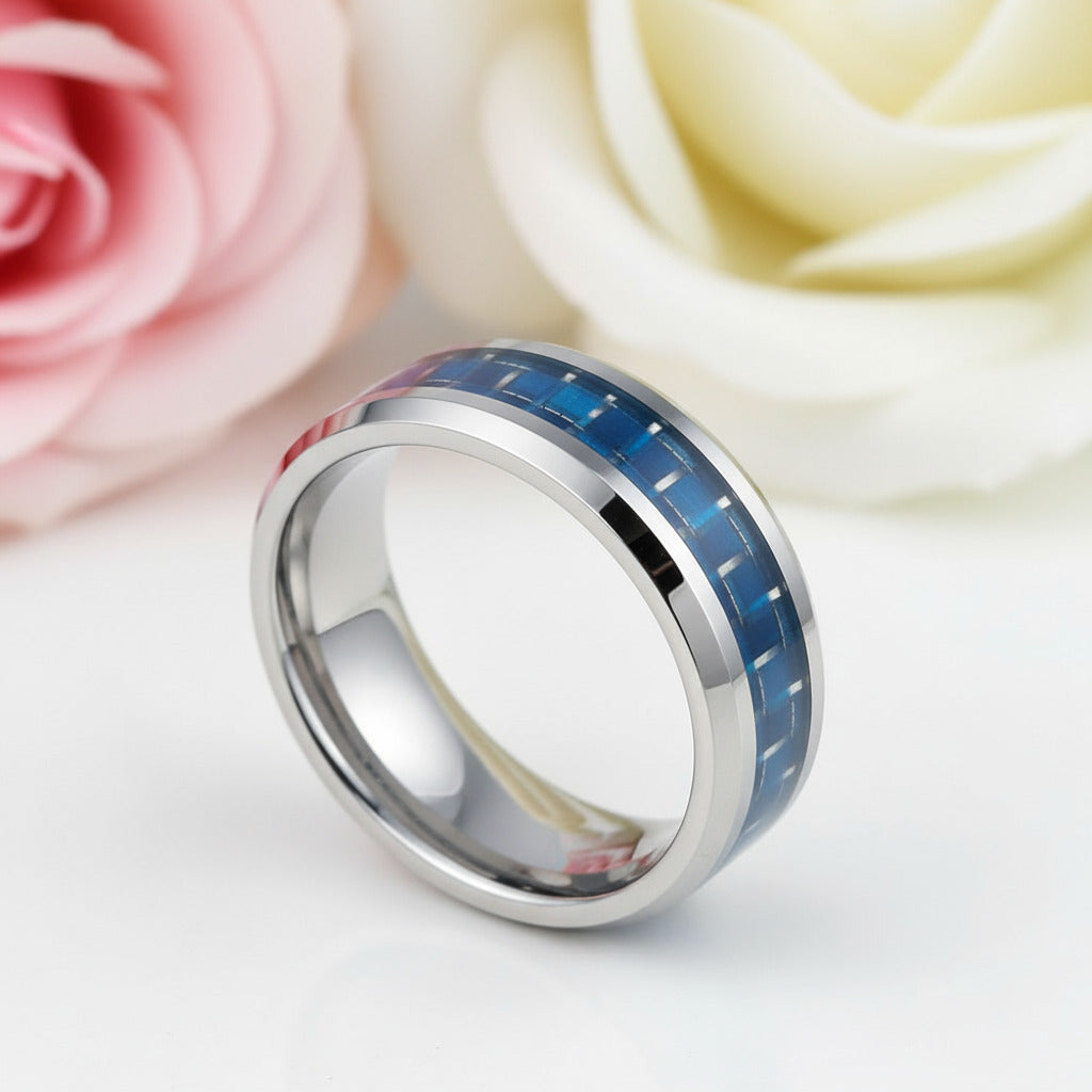 Men's Tungsten Wedding Band with Carbon Fiber-Black Diamonds New York