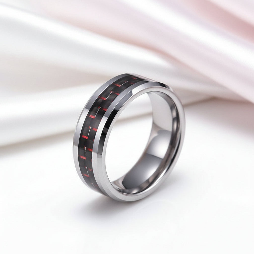Men's Tungsten Wedding Band with Carbon Fiber-Black Diamonds New York