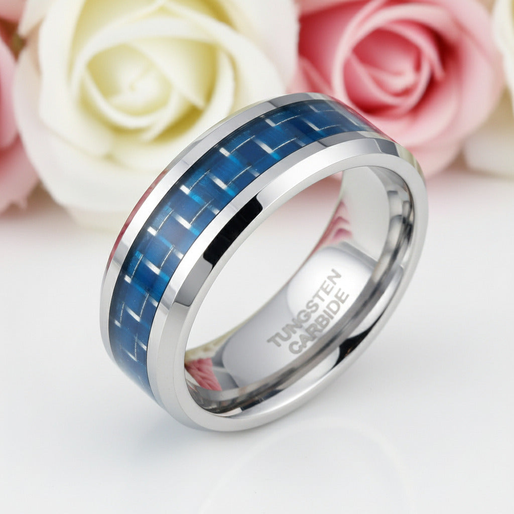 Men's Tungsten Wedding Band with Carbon Fiber-Black Diamonds New York