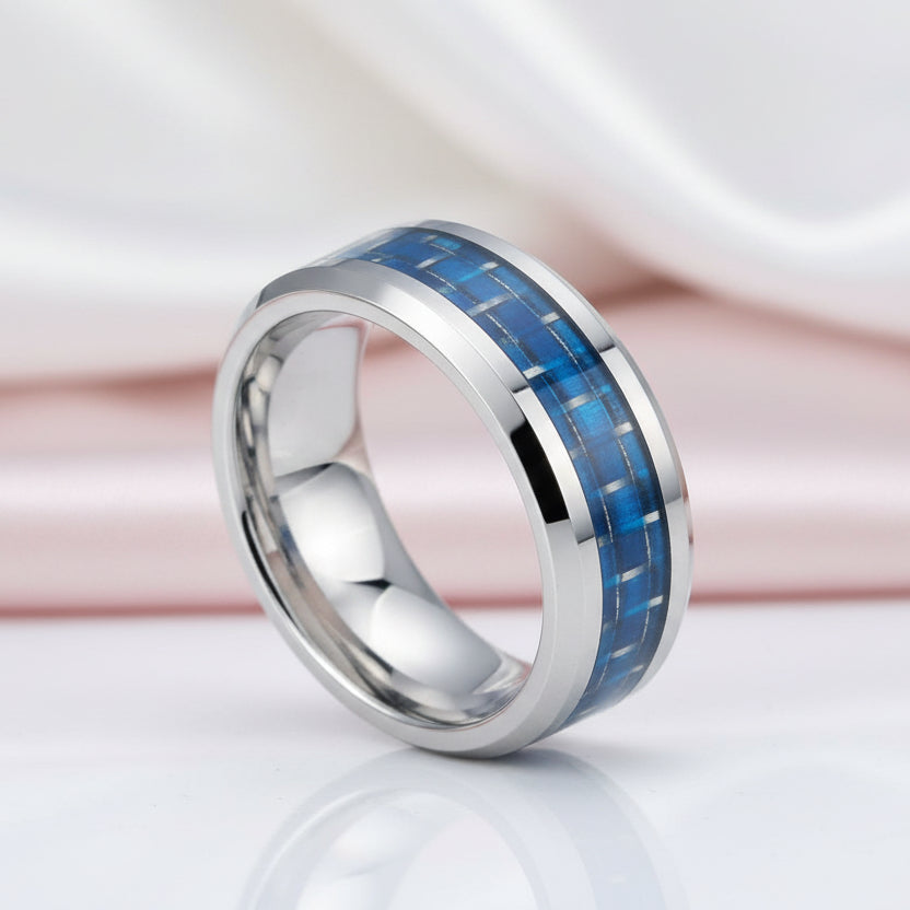 Men's Tungsten Wedding Band with Carbon Fiber-Black Diamonds New York