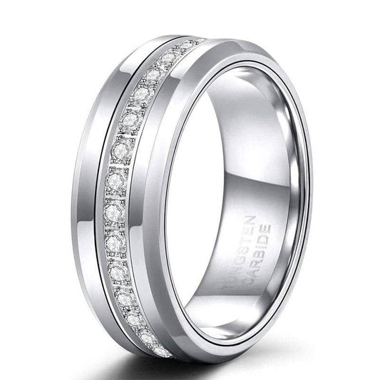 Men's Tungsten Wedding Band with Eternity Created Diamond Inlay-Black Diamonds New York