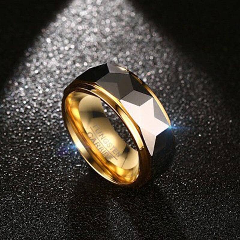 Men's Wedding Band 8mm Tungsten Carbide Gold and Gray-Black Diamonds New York