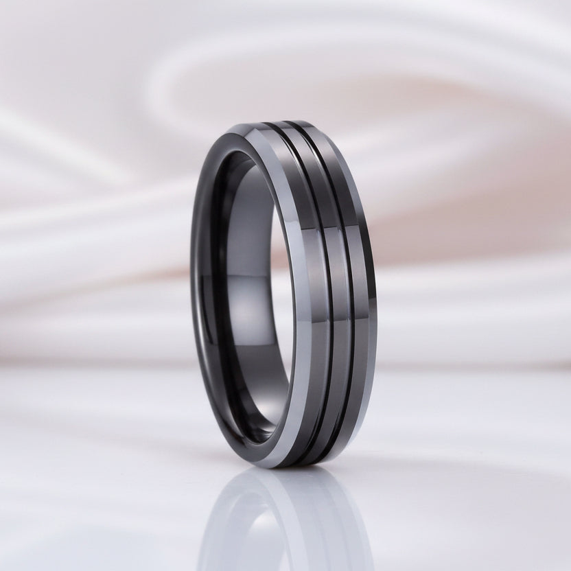 Men's Wedding Band Matte Black Tungsten Carbide-Black Diamonds New York