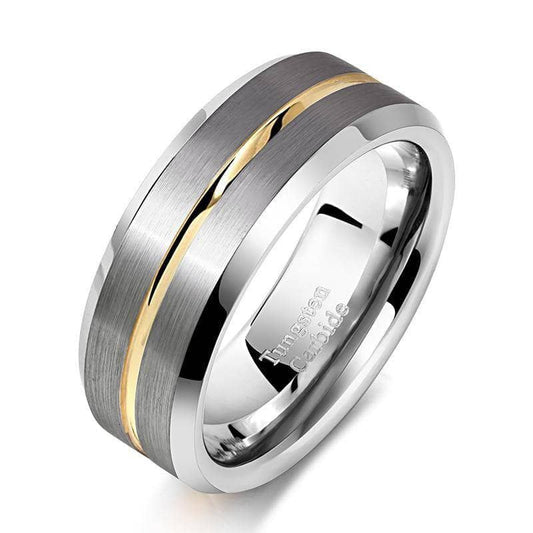 Men's Wedding Band Tungsten Carbide Yellow Line 8mm-Black Diamonds New York