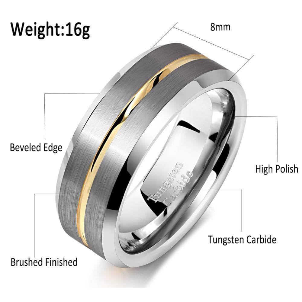 Men's Wedding Band Tungsten Carbide Yellow Line 8mm