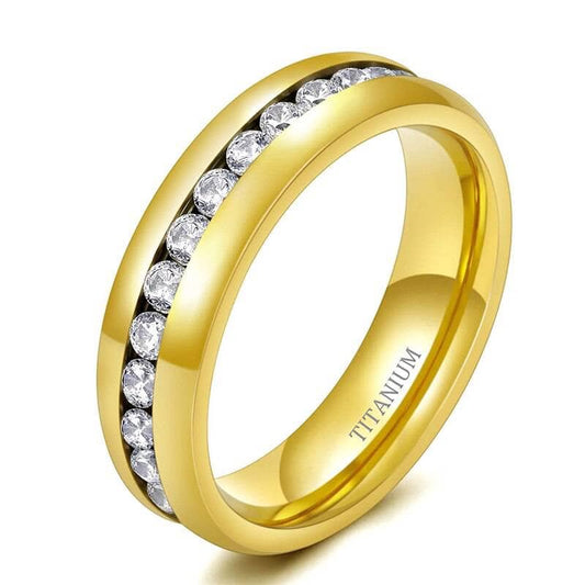 Men's Yellow Gold Titanium with Created Diamond Wedding Band-Black Diamonds New York