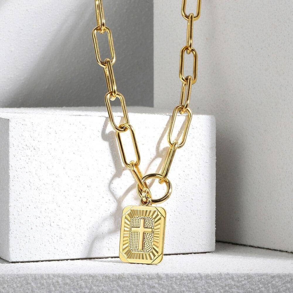 Miami Cross Square Rolo Box Chain Choker Necklace-Black Diamonds New York