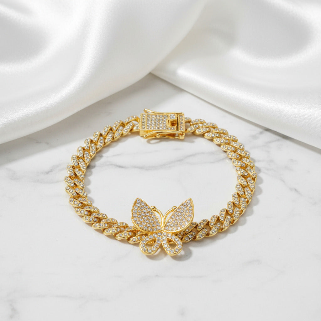 Cuban Bling Iced Out Bracelet With Butterfly-Black Diamonds New York