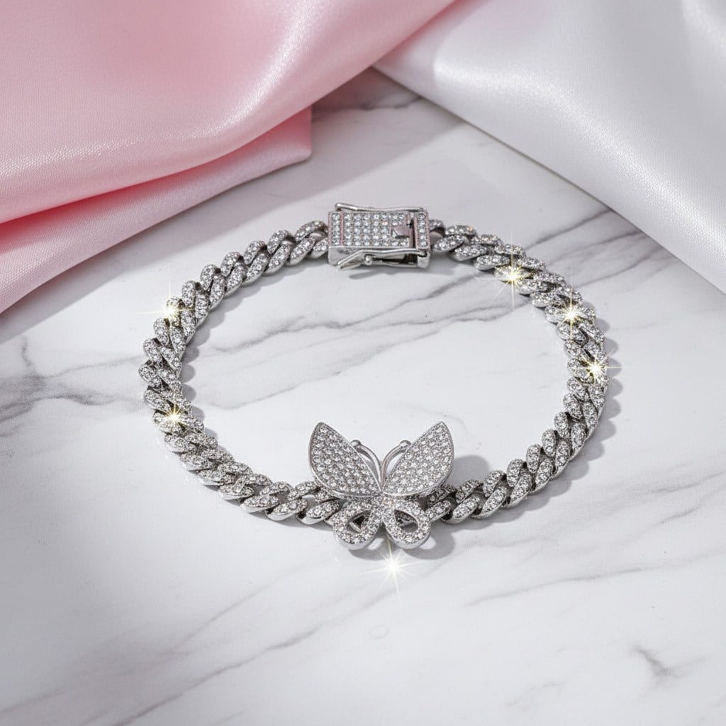 Cuban Bling Iced Out Bracelet With Butterfly-Black Diamonds New York