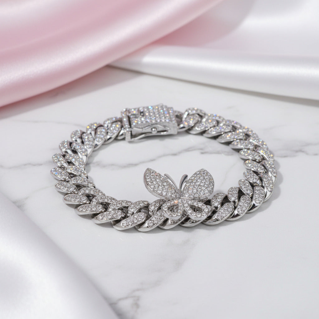 Cuban Bling Iced Out Bracelet With Butterfly-Black Diamonds New York