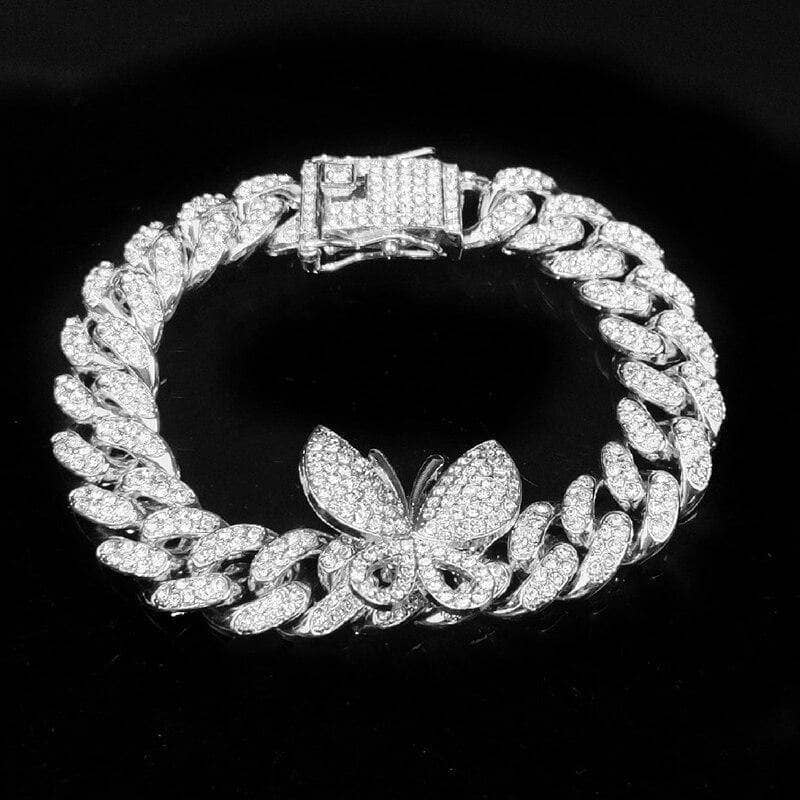 Miami Cuban Bling Iced Out Full AAA Crystal Pave Bracelet With Butterfly Link Chain Hip-Hop Bracelets-Black Diamonds New York