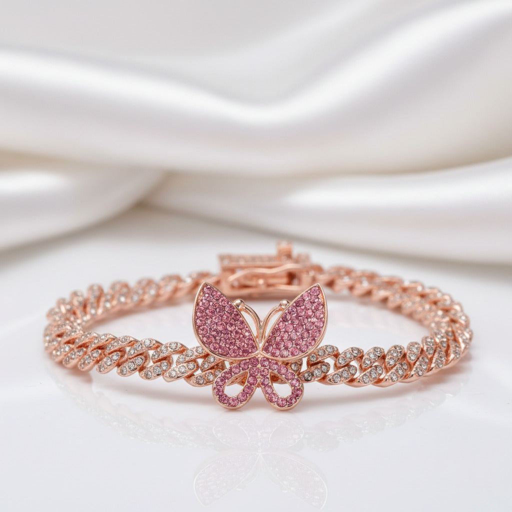 Cuban Bling Iced Out Bracelet With Butterfly-Black Diamonds New York