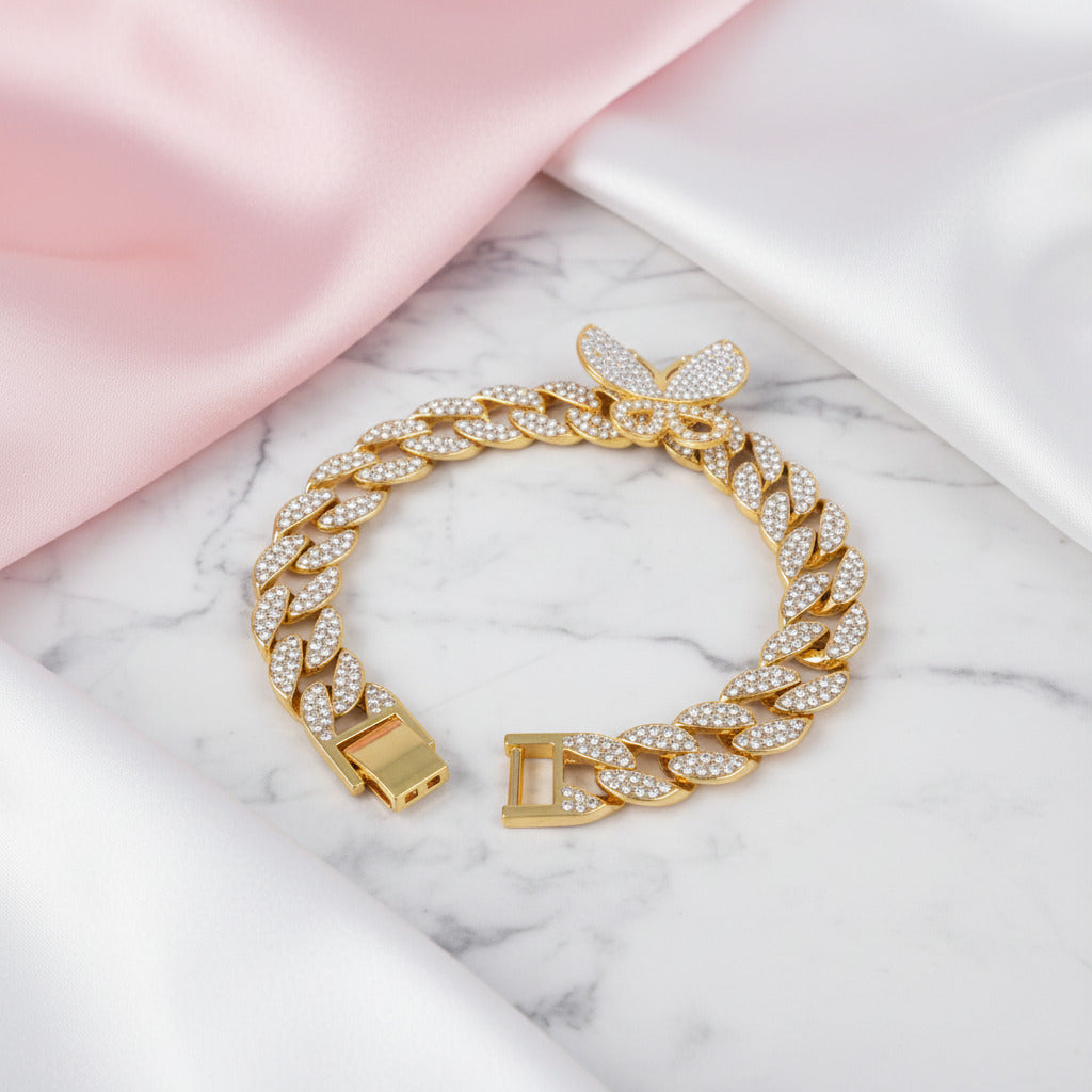 Cuban Bling Iced Out Bracelet With Butterfly-Black Diamonds New York