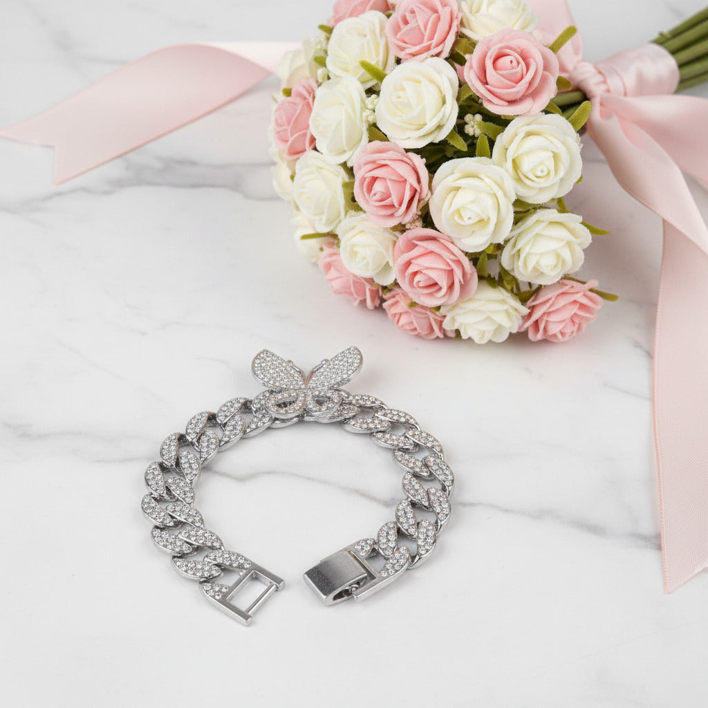 Cuban Bling Iced Out Bracelet With Butterfly-Black Diamonds New York